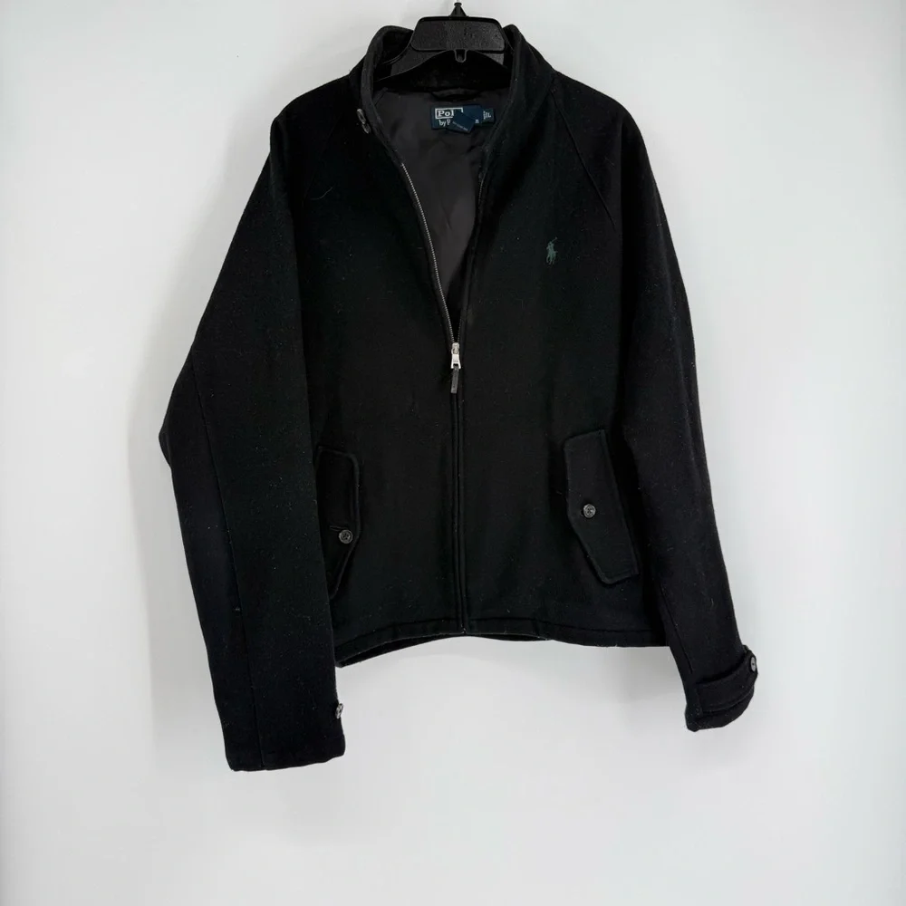 Polo Ralph Lauren Coat Mens Large Black Full Zip Lined Jacket Wool Blend